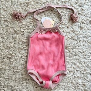 Dollcake Hot Pink Ribbed Lace Bodysuit Romper girls 6